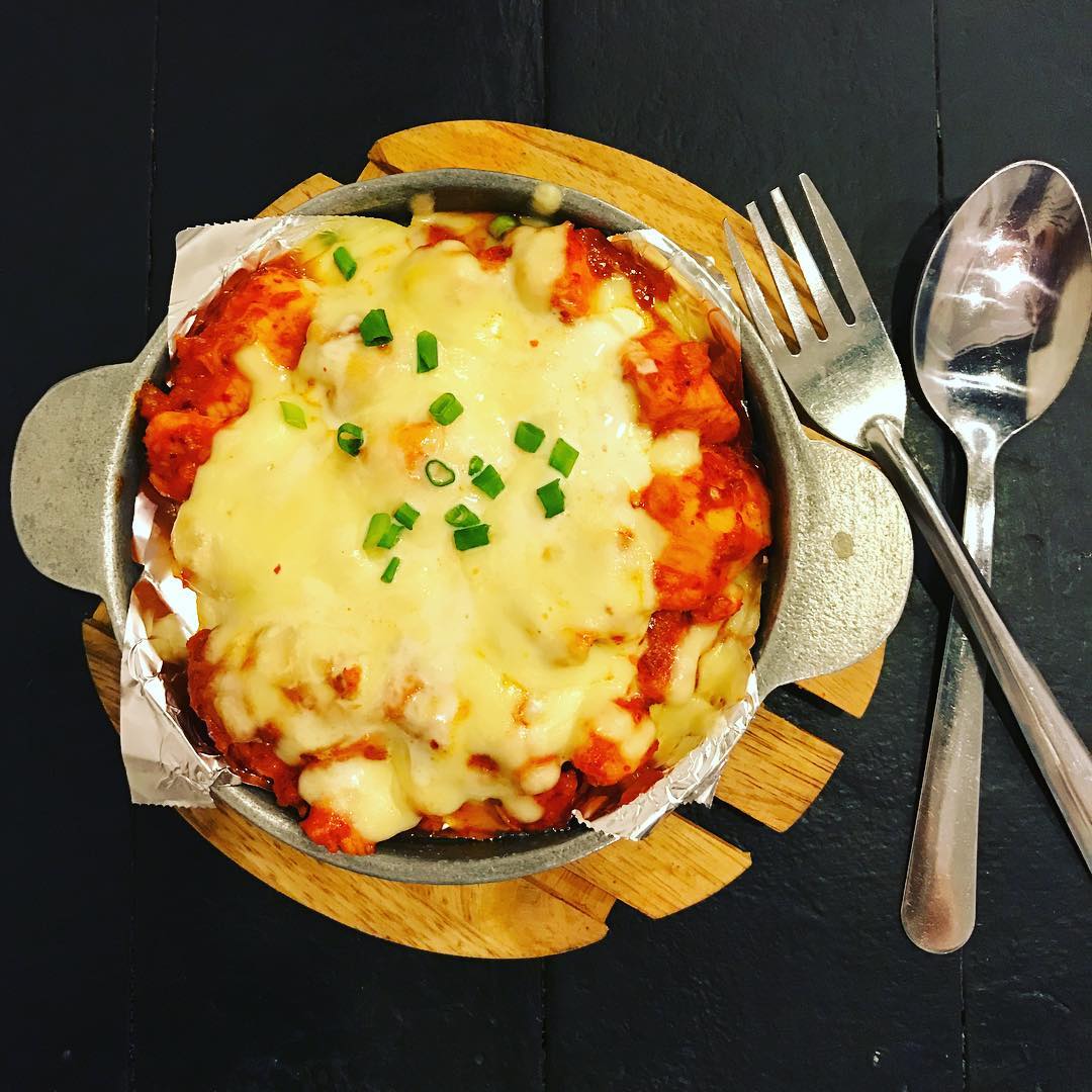 Chicken fried with fat cheese