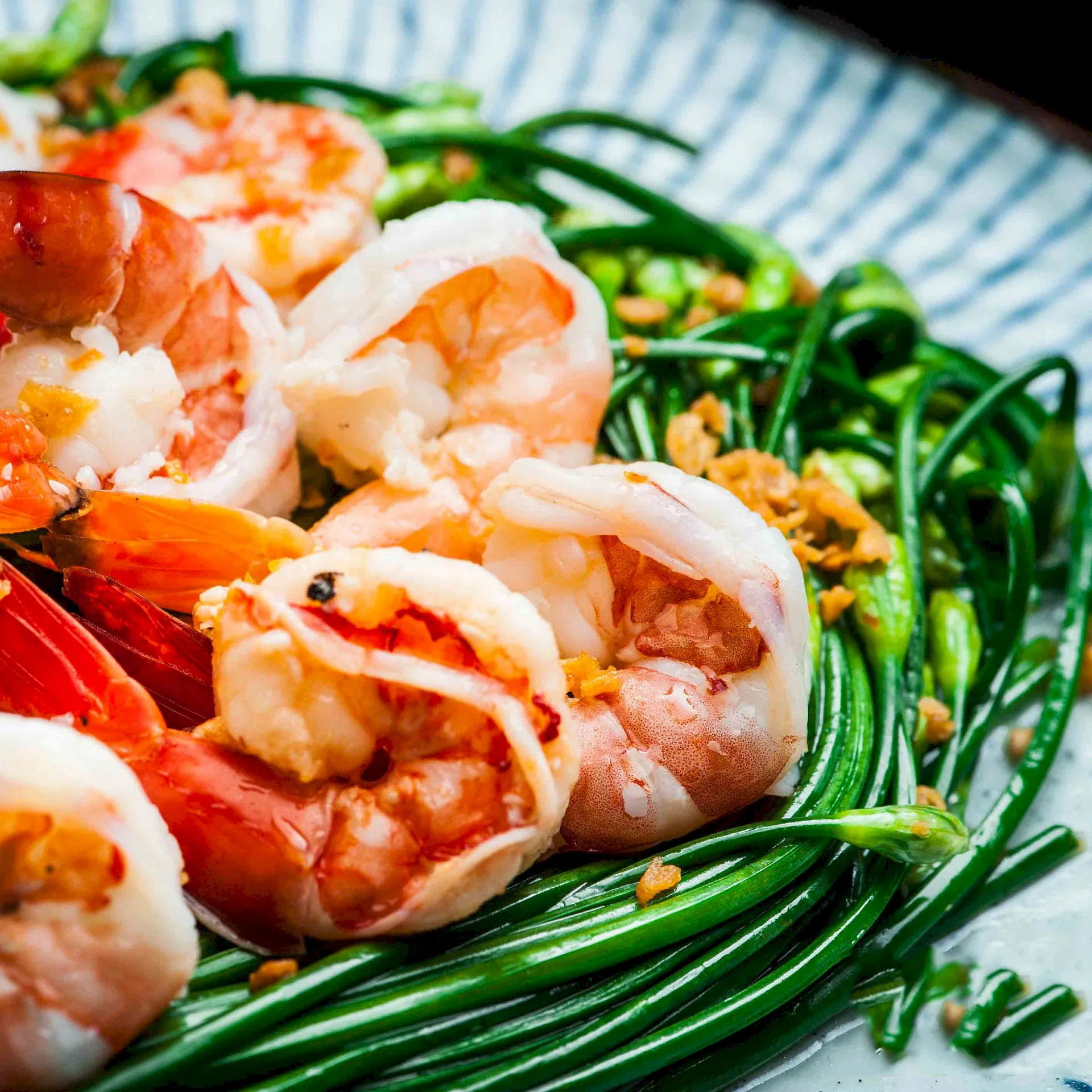 Stir-Fried Garlic Chive Flowers with Shrimp